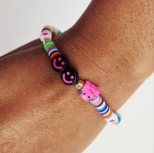 Handmade Hello Kitty Clay Heart Bead Smiley Face Bracelet